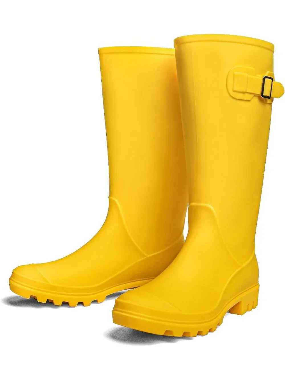 Women's Matte Yellow Tall Waterproof Rain Boots Rubber Wide Calf Garden Boots